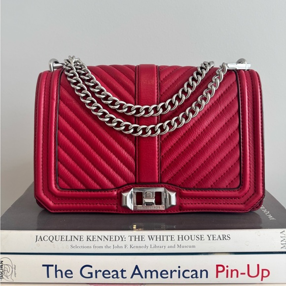 Rebecca Minkoff Handbags - Rebecca Minkoff Leather Chevron Quilted Crossbody Flap Boy Bag Red Silver